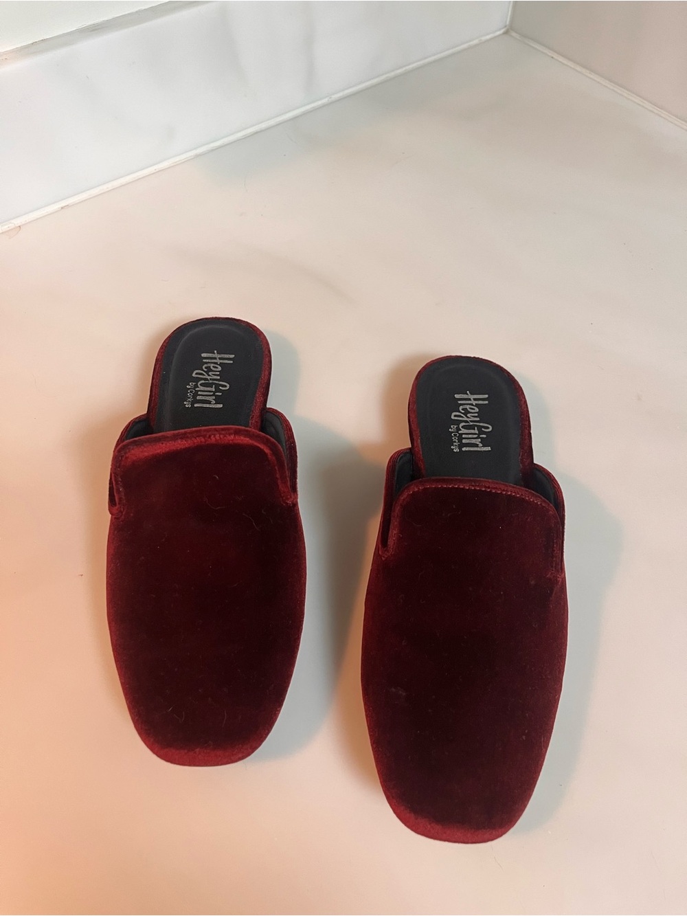Corkys Deep Red Velvet Slip-On Mules NWOT